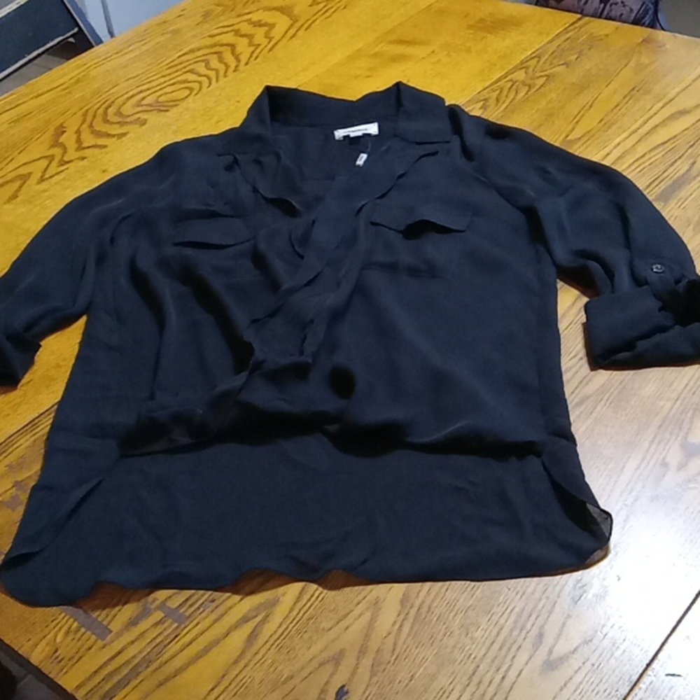 L'AGENCE Womens Shirt XS / T SHEER BLACK Blouse Extra Small NEW Long Sleeve